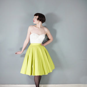 50s RHINESTONED CHARTREUSE TEXTURED COTTON FULL SKIRT - 25.5"