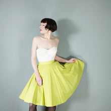 Load image into Gallery viewer, 50s RHINESTONED CHARTREUSE TEXTURED COTTON FULL SKIRT - 25.5&quot;