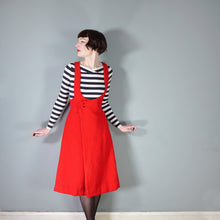 Load image into Gallery viewer, 60s / 70s RED WOOL A-LINE PINAFORE MOD SKIRT DRESS - L