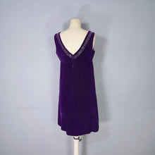 Load image into Gallery viewer, 60s BLANES PURPLE VELVET EMPIRE MINI MOD DRESS WITH RHINESTONES - XS