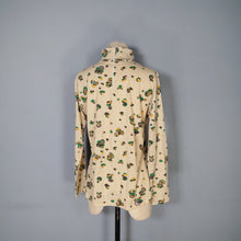 Load image into Gallery viewer, 70s BEIGE ROLL NECK JERSEY TOP WITH MUSHROOM NOVELTY PRINT - S-M