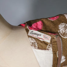 Load image into Gallery viewer, 60s CARNEGIE BROWN AND PINK CIRCLE PRINT WIGGLE DRESS - S