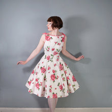 Load image into Gallery viewer, 50s 60s PINK ROSE FULL CIRCLE SWEEP COTTON SUN DRESS - S