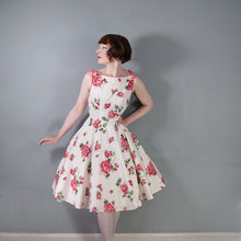 Load image into Gallery viewer, 50s 60s PINK ROSE FULL CIRCLE SWEEP COTTON SUN DRESS - S