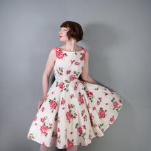 Load image into Gallery viewer, 50s 60s PINK ROSE FULL CIRCLE SWEEP COTTON SUN DRESS - S
