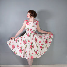 Load image into Gallery viewer, 50s 60s PINK ROSE FULL CIRCLE SWEEP COTTON SUN DRESS - S