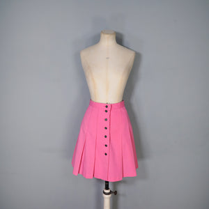 60s CANDY PINK PLEATED MINI BUTTON THROUGH SKIRT - 26"