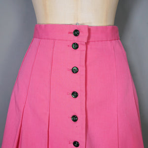 60s CANDY PINK PLEATED MINI BUTTON THROUGH SKIRT - 26"