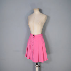 60s CANDY PINK PLEATED MINI BUTTON THROUGH SKIRT - 26"