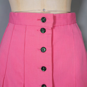 60s CANDY PINK PLEATED MINI BUTTON THROUGH SKIRT - 26"