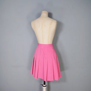 60s CANDY PINK PLEATED MINI BUTTON THROUGH SKIRT - 26"