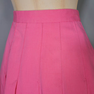 60s CANDY PINK PLEATED MINI BUTTON THROUGH SKIRT - 26"