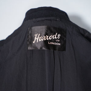 HARRODS BLACK 40s WOOL CREPE COAT WITH QUILT STITCHED SATIN PLACKET - S-M