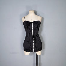 Load image into Gallery viewer, 40s 50s SHIRRED BLACK SATIN SWIMSUIT - L / volup