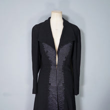 Load image into Gallery viewer, HARRODS BLACK 40s WOOL CREPE COAT WITH QUILT STITCHED SATIN PLACKET - S-M