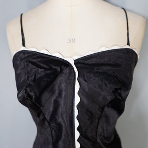 40s 50s SHIRRED BLACK SATIN SWIMSUIT - L / volup