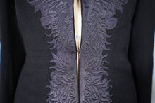 Load image into Gallery viewer, HARRODS BLACK 40s WOOL CREPE COAT WITH QUILT STITCHED SATIN PLACKET - S-M