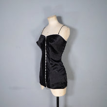 Load image into Gallery viewer, 40s 50s SHIRRED BLACK SATIN SWIMSUIT - L / volup