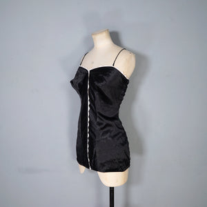 40s 50s SHIRRED BLACK SATIN SWIMSUIT - L / volup