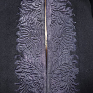 HARRODS BLACK 40s WOOL CREPE COAT WITH QUILT STITCHED SATIN PLACKET - S-M