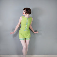Load image into Gallery viewer, 60s LIME GREEN PLAID TRIM ROMPER MINI MOD DRESS - S