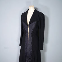 Load image into Gallery viewer, HARRODS BLACK 40s WOOL CREPE COAT WITH QUILT STITCHED SATIN PLACKET - S-M
