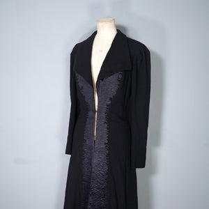 HARRODS BLACK 40s WOOL CREPE COAT WITH QUILT STITCHED SATIN PLACKET - S-M