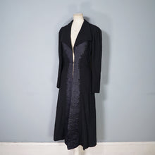 Load image into Gallery viewer, HARRODS BLACK 40s WOOL CREPE COAT WITH QUILT STITCHED SATIN PLACKET - S-M