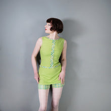 Load image into Gallery viewer, 60s LIME GREEN PLAID TRIM ROMPER MINI MOD DRESS - S