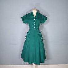 Load image into Gallery viewer, 40s GREEN TEXTURED COTTON SHIRT DRESS WITH POCKETS AND BUTTONS - S