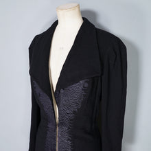 Load image into Gallery viewer, HARRODS BLACK 40s WOOL CREPE COAT WITH QUILT STITCHED SATIN PLACKET - S-M