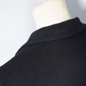 HARRODS BLACK 40s WOOL CREPE COAT WITH QUILT STITCHED SATIN PLACKET - S-M
