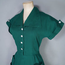 Load image into Gallery viewer, 40s GREEN TEXTURED COTTON SHIRT DRESS WITH POCKETS AND BUTTONS - S