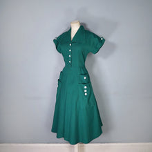 Load image into Gallery viewer, 40s GREEN TEXTURED COTTON SHIRT DRESS WITH POCKETS AND BUTTONS - S