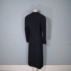 HARRODS BLACK 40s WOOL CREPE COAT WITH QUILT STITCHED SATIN PLACKET - S-M