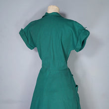 Load image into Gallery viewer, 40s GREEN TEXTURED COTTON SHIRT DRESS WITH POCKETS AND BUTTONS - S