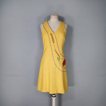 Load image into Gallery viewer, 60s EMBROIDERED YELLOW POPPY AND WHEAT GREEN WOVEN DRESS - XS
