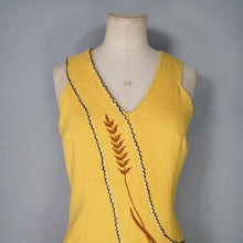 Load image into Gallery viewer, 60s EMBROIDERED YELLOW POPPY AND WHEAT GREEN WOVEN DRESS - XS