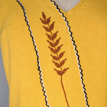 Load image into Gallery viewer, 60s EMBROIDERED YELLOW POPPY AND WHEAT GREEN WOVEN DRESS - XS
