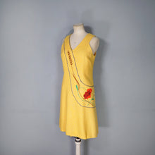 Load image into Gallery viewer, 60s EMBROIDERED YELLOW POPPY AND WHEAT GREEN WOVEN DRESS - XS