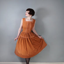 Load image into Gallery viewer, 50s TONI TODD RUST ORANGE DAY DRESS WITH PIN TUCKS AND LACE - S