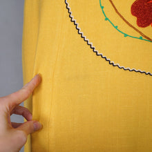 Load image into Gallery viewer, 60s EMBROIDERED YELLOW POPPY AND WHEAT GREEN WOVEN DRESS - XS
