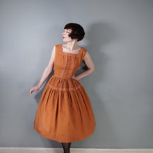 Load image into Gallery viewer, 50s TONI TODD RUST ORANGE DAY DRESS WITH PIN TUCKS AND LACE - S