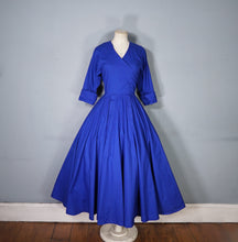 Load image into Gallery viewer, 80s DROOPY AND BROWNS / ANGELA HOLMES BLUE DRESS WITH FULL CIRCLE SWEEP - S
