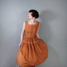 Load image into Gallery viewer, 50s TONI TODD RUST ORANGE DAY DRESS WITH PIN TUCKS AND LACE - S