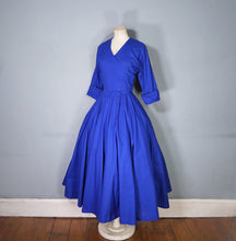 Load image into Gallery viewer, 80s DROOPY AND BROWNS / ANGELA HOLMES BLUE DRESS WITH FULL CIRCLE SWEEP - S