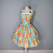 Load image into Gallery viewer, 50s 60s BLANES ADORABLE MULTI COLOURED STEMMED ROSE SUN DRESS - S