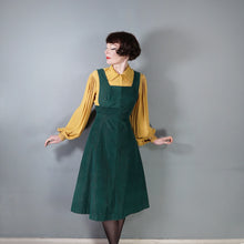 Load image into Gallery viewer, 70s GREEN CORDUROY A-LINE MIDI PINAFORE SKIRT / DRESS - S