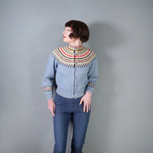 Load image into Gallery viewer, 60s 70s LIGHT BLUE WOOL NORWEGIAN / SCANDIC FAIRISLE CARDIGAN - S