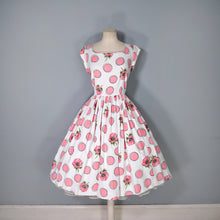 Load image into Gallery viewer, 50s PINK DOT AND FLORAL TEXTURED COTTON FULL SKIRTED DAY DRESS - S